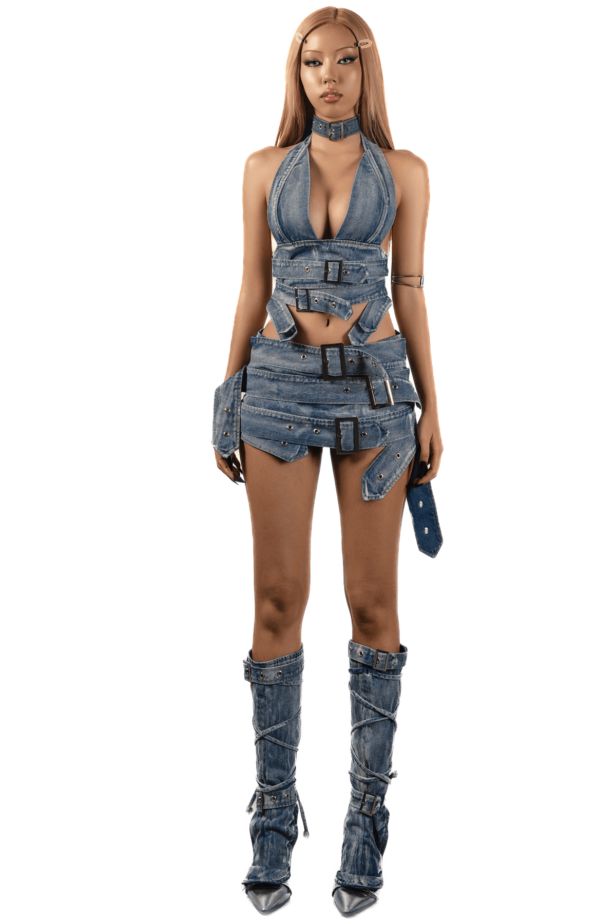 pop-buckles-belts-denim-mini-skirt tatichu astoud