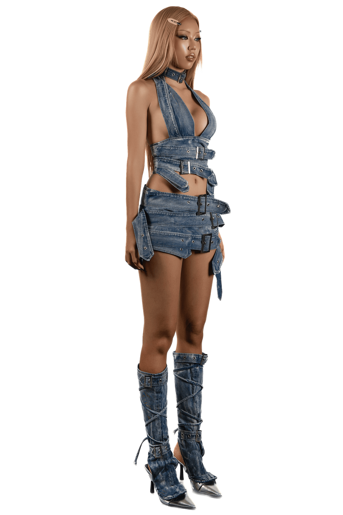 pop-buckles-denim-halter-top tatichu astoud