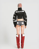 MAP HIGH NECK CROPPED JACKET - BLACK