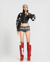 MAP HIGH NECK CROPPED JACKET - BLACK