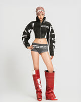 MAP HIGH NECK CROPPED JACKET - BLACK