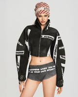 MAP HIGH NECK CROPPED JACKET - BLACK