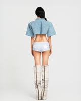 MAP PRINTED SUPER SHORT PANTS - LIGHT BLUE