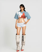 MAP PRINTED SUPER SHORT PANTS - LIGHT BLUE