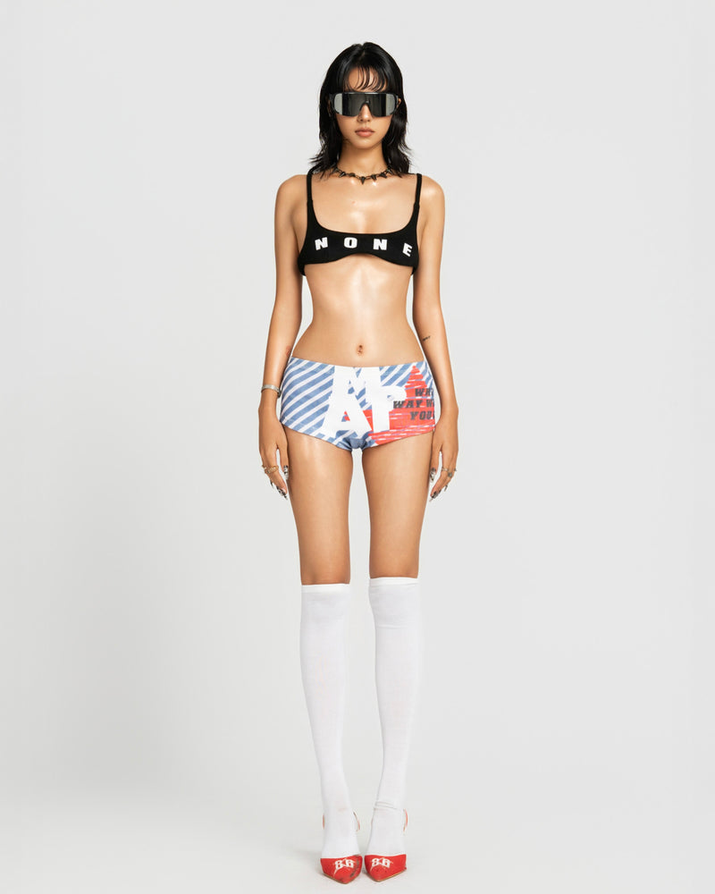 MAP PRINTED SUPER SHORT PANTS - BLUE STRIPED