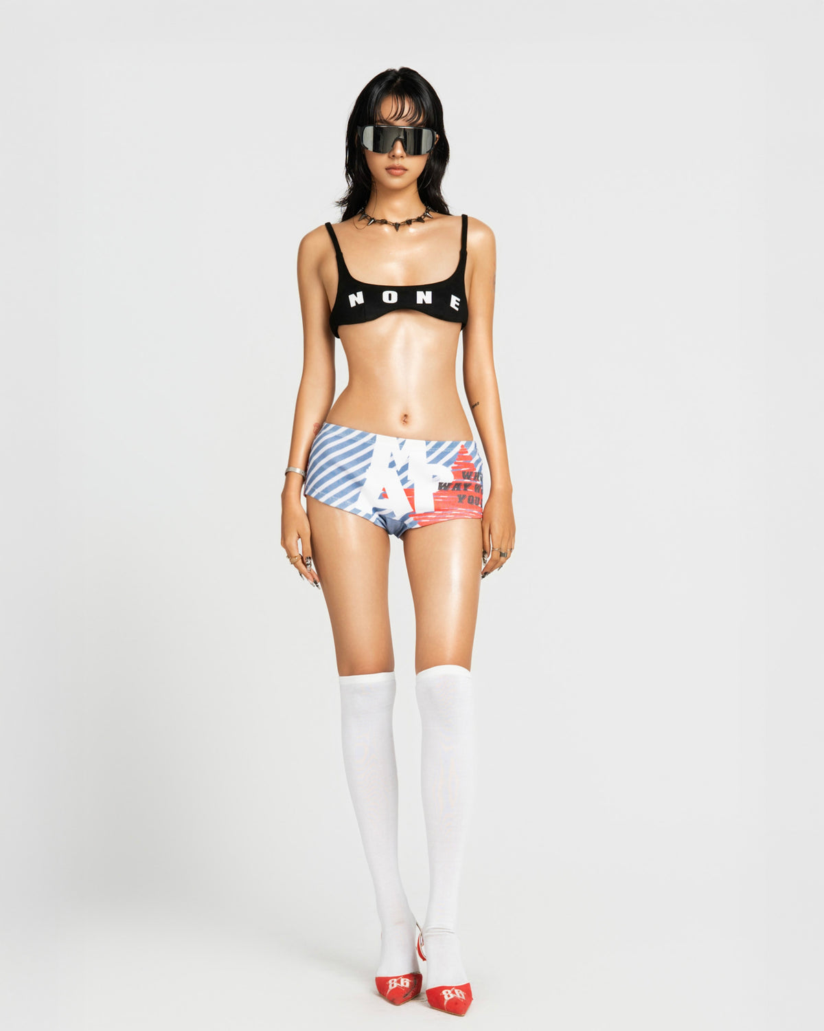 MAP PRINTED SUPER SHORT PANTS - BLUE STRIPED
