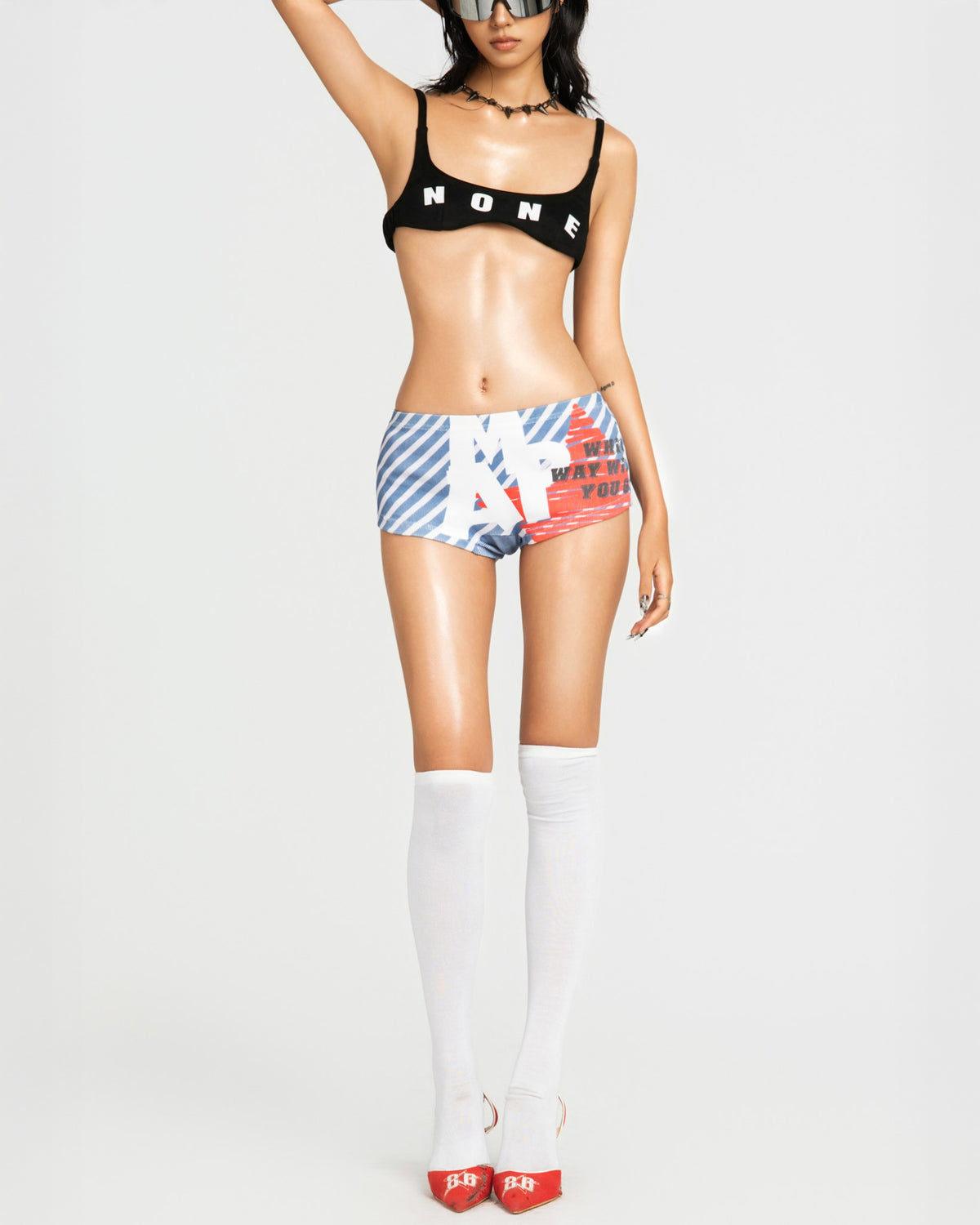 MAP PRINTED SUPER SHORT PANTS - BLUE STRIPED
