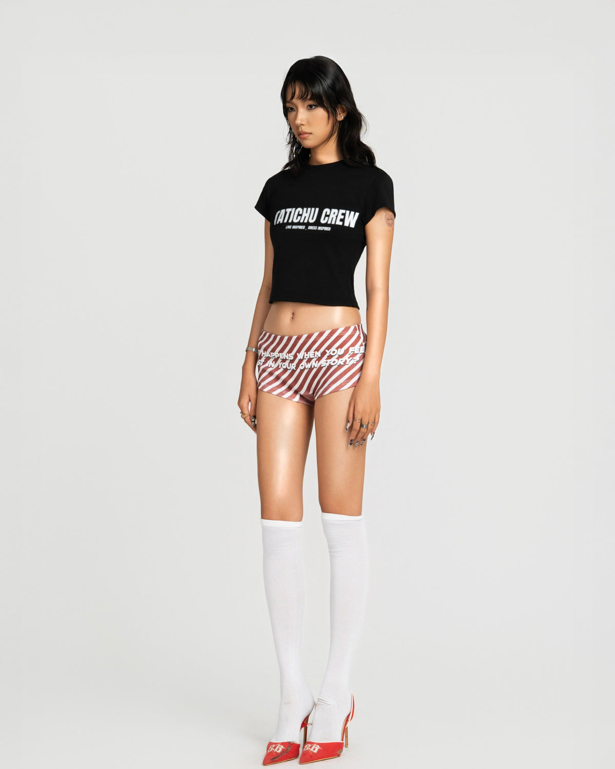 MAP PRINTED SUPER SHORT PANTS - RED STRIPED