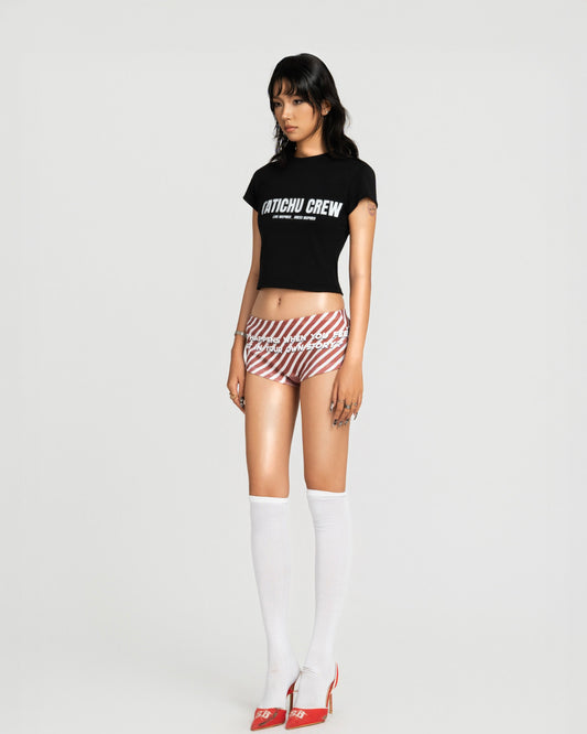MAP PRINTED SUPER SHORT PANTS - RED STRIPED