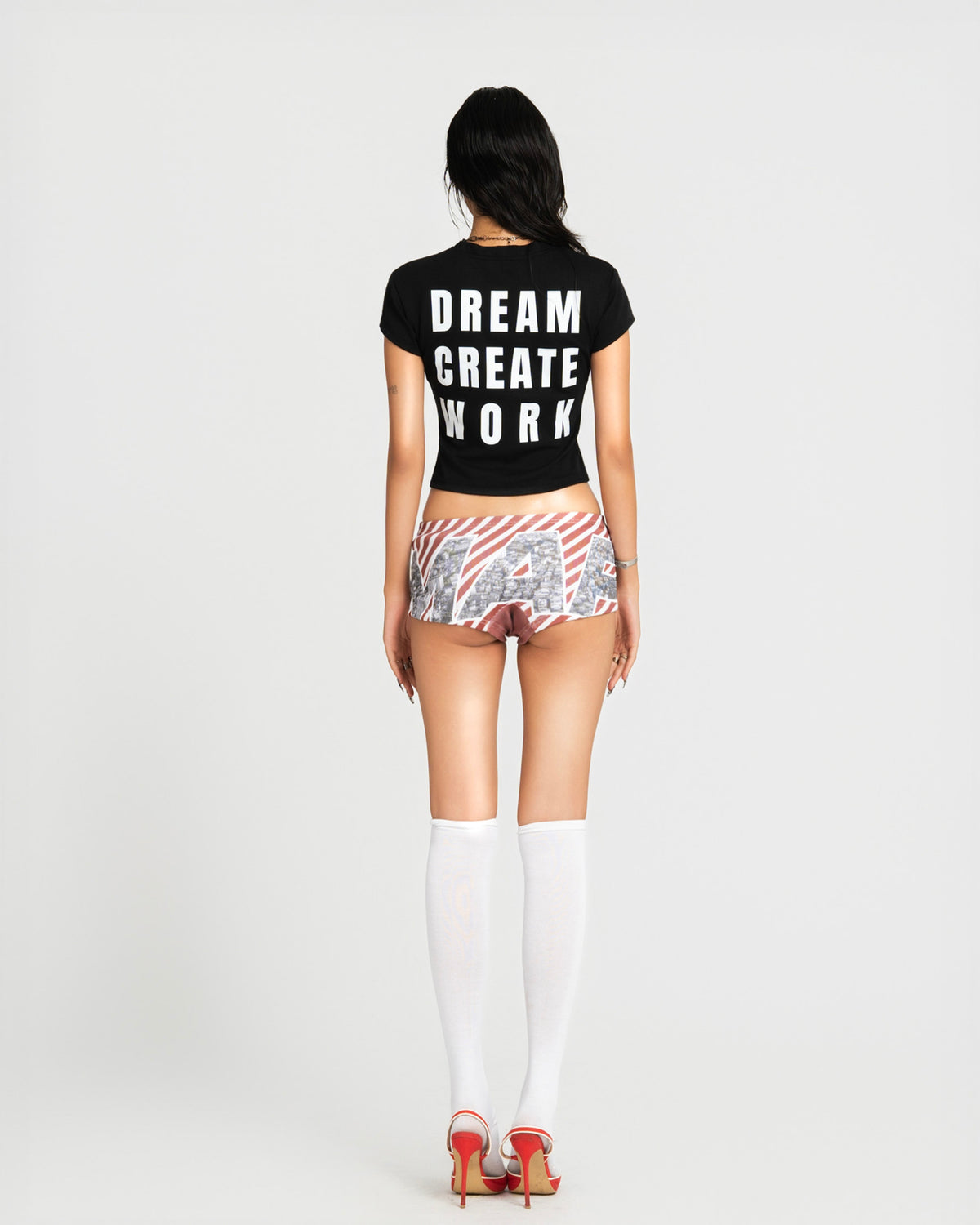 MAP PRINTED SUPER SHORT PANTS - RED STRIPED