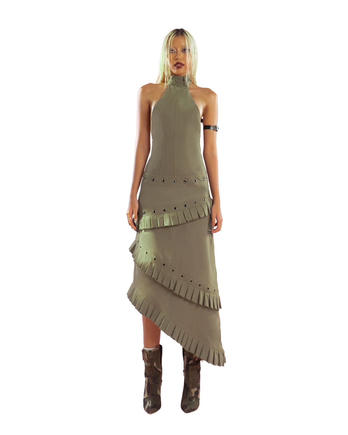 puzzle-halter-neck-pleated-trim-dress tatichu astoud