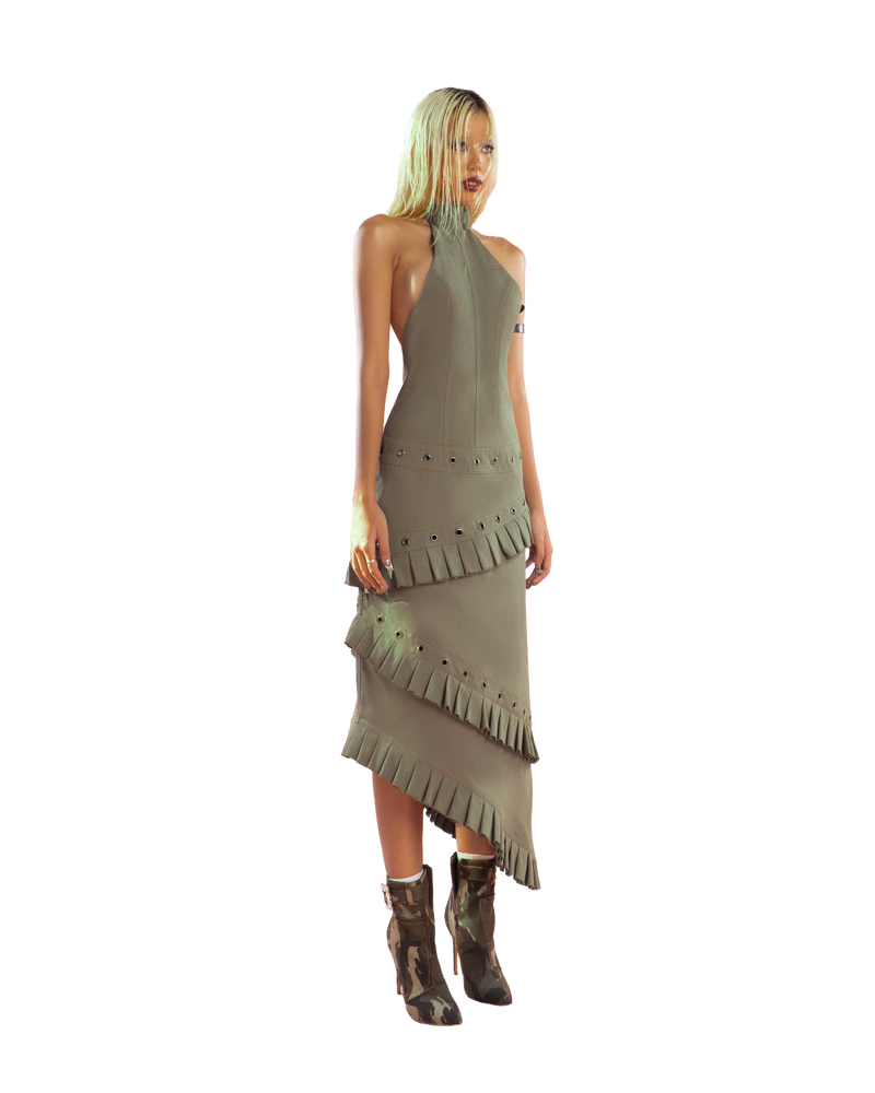 puzzle-halter-neck-pleated-trim-dress tatichu astoud
