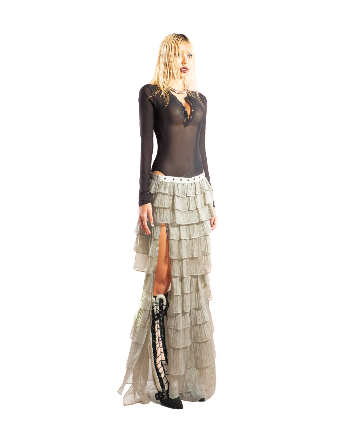 puzzle-tiered-layer-split-maxi-skirt tatichu astoud