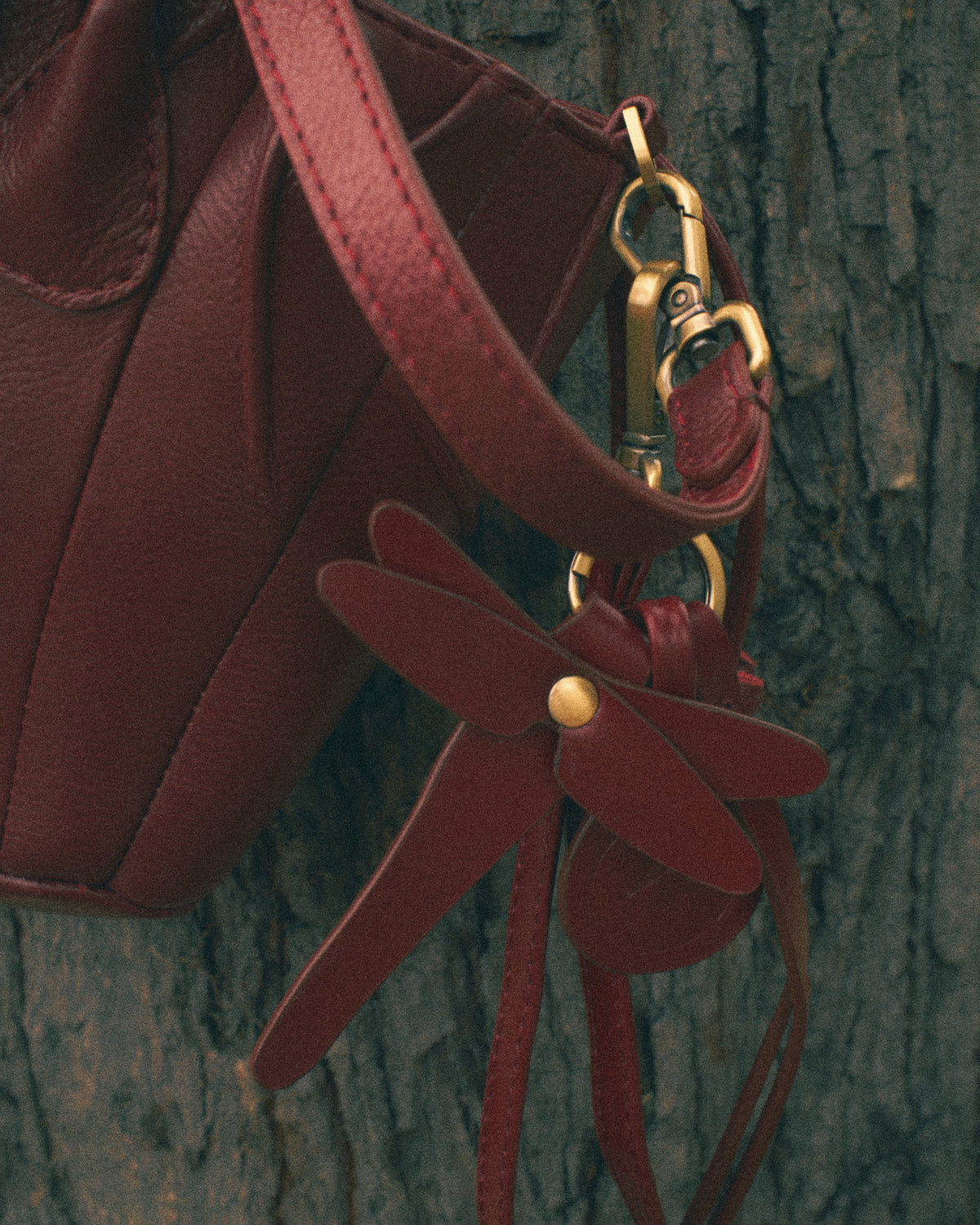 Bordeaux Dragonfly Leather Keychain