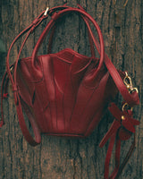 BORDEAUX DRIED LOTUS LEAVES LEATHER BAG - PM