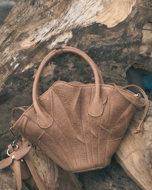BROWN DRIED LOTUS LEAVES LEATHER BAG - PM