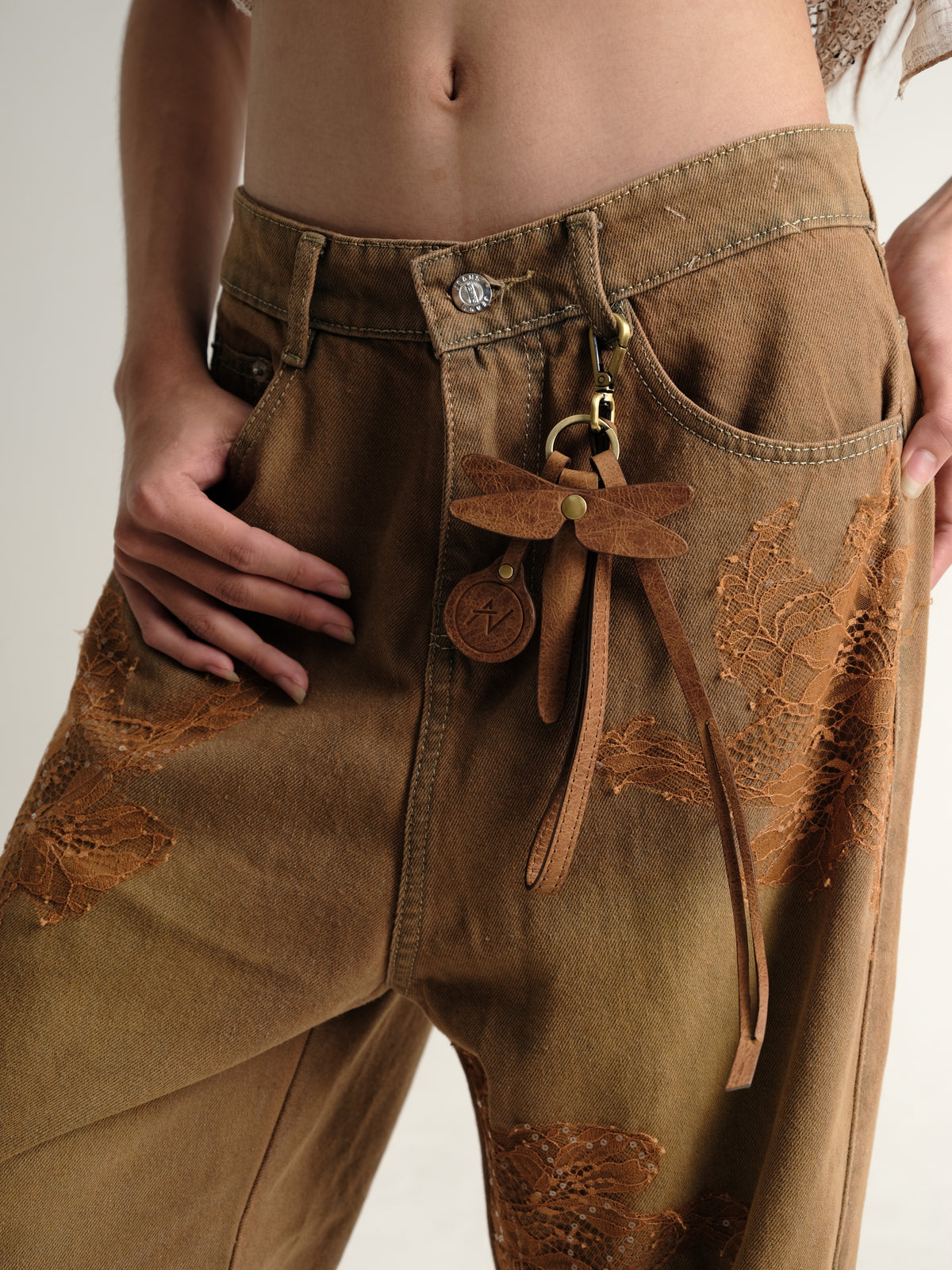 Brown Dragonfly Leather Keychain