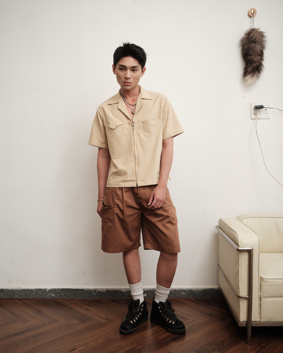 brown-3d-cement-tiles-cargo-short saomai homme astoud