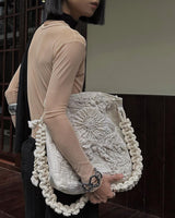 BEIGE ALGAE LINEN BAG - M