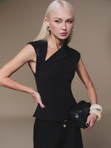 BLACK DIAGONAL COLLAR TOP