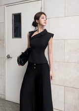 BLACK DIAGONAL COLLAR TOP