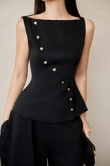 BLACK ECCENTRIC BUTTONS TOP