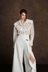 WHITE EMBROIDERED VINE SHIRT