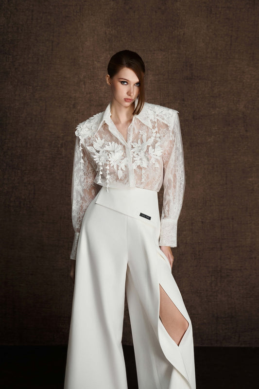 WHITE EMBROIDERED VINE SHIRT