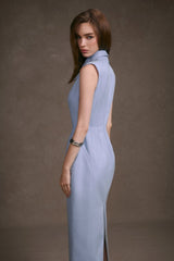PASTEL BLUE SLEEVELESS SHIRT DRESS