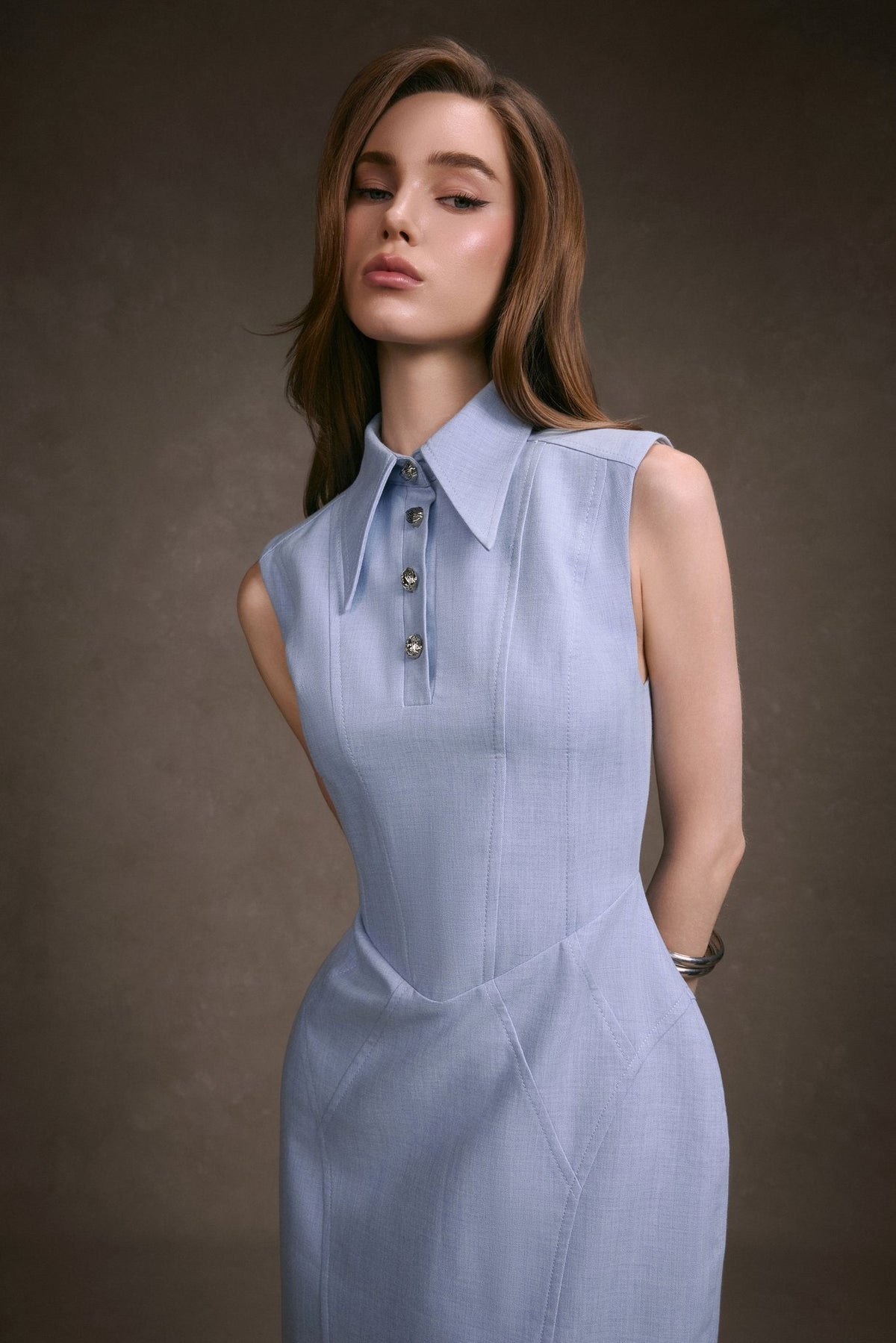 PASTEL BLUE SLEEVELESS SHIRT DRESS
