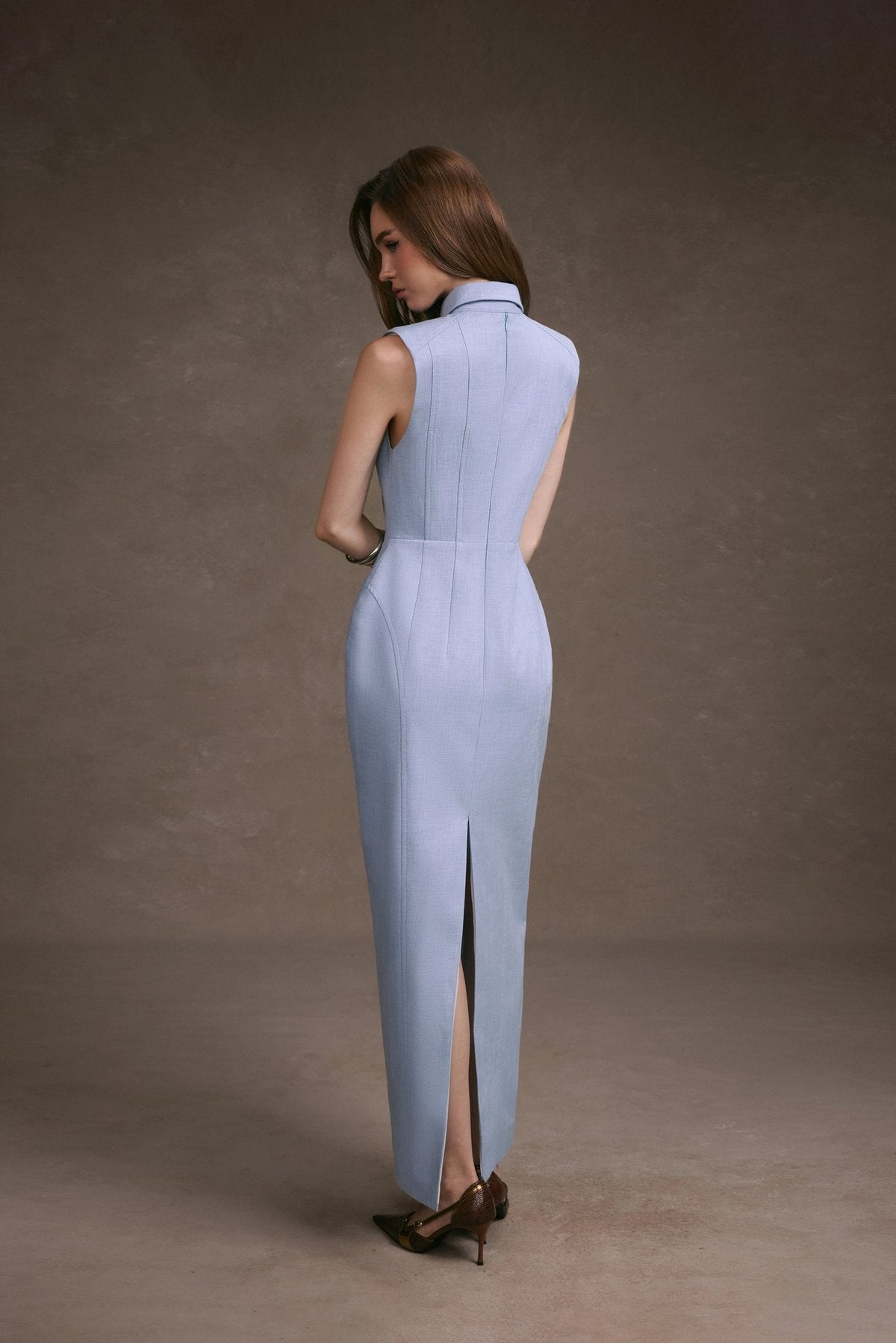 PASTEL BLUE SLEEVELESS SHIRT DRESS