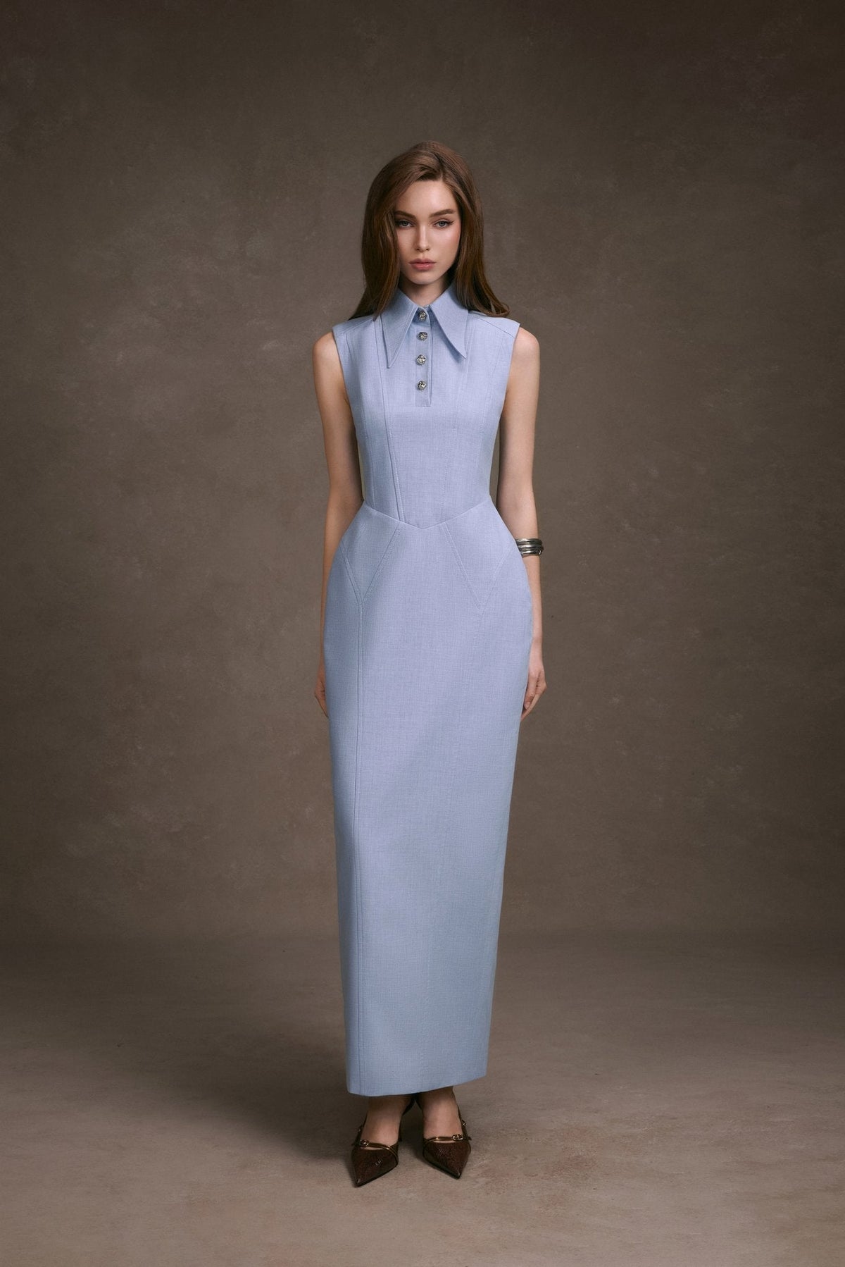 PASTEL BLUE SLEEVELESS SHIRT DRESS
