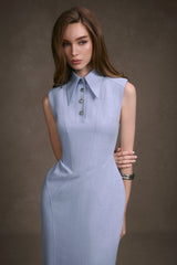 PASTEL BLUE SLEEVELESS SHIRT DRESS