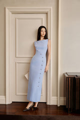 BLUE ECCENTRIC BUTTONS DRESS