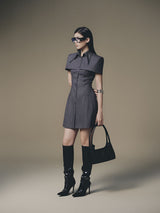 GREY STRIPPED MINI SHIRT DRESS