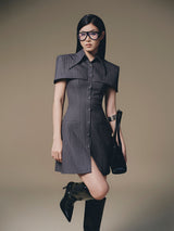 GREY STRIPPED MINI SHIRT DRESS