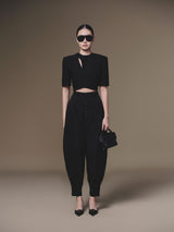 BLACK DIAGONAL WRAP TOP
