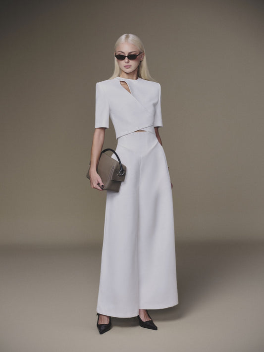 WHITE DIAGONAL WRAP TOP