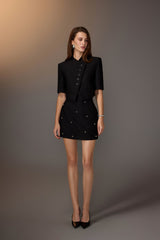 BLACK FLAP COLLAR TOP
