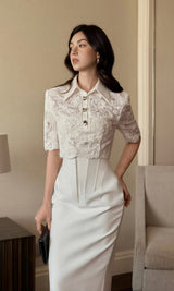 WHITE LACE CROPPED SHIRT