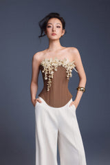 BROWN BOUQUET CORSET TOP