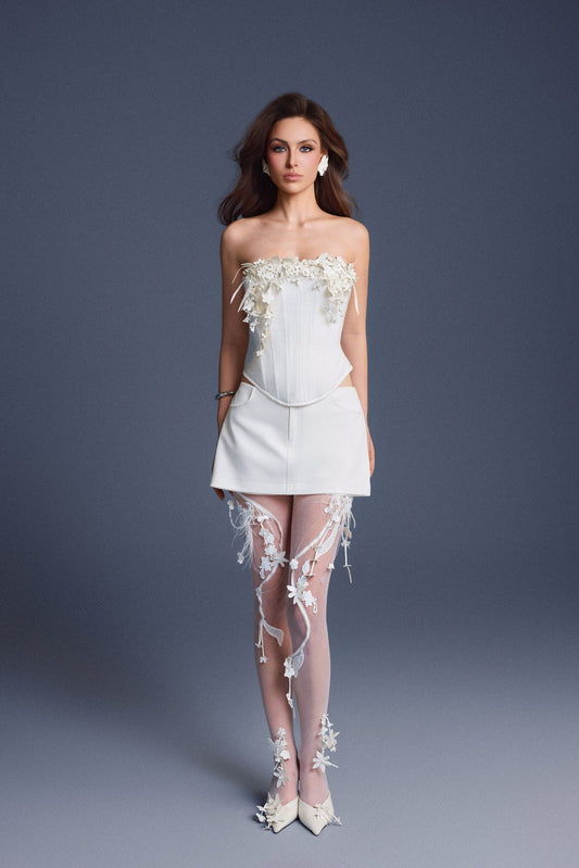 WHITE BOUQUET CORSET TOP
