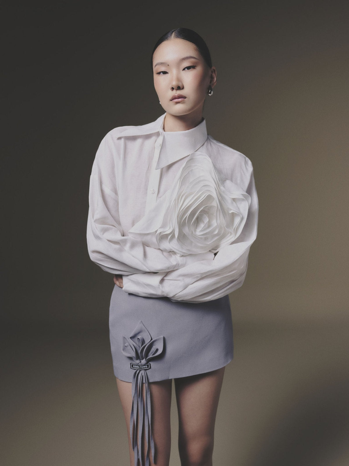 WHITE SHIFT-COLLAR LINEN SHIRT