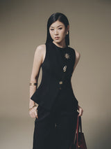 BLACK BUTTON-UP VEST
