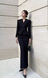 BLACK WAISTBAND MIDI SKIRT