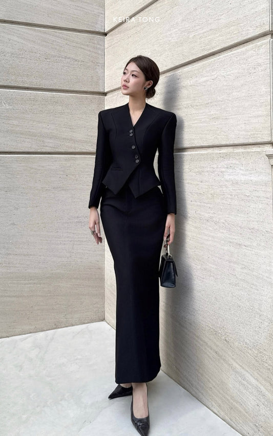 BLACK WAISTBAND MIDI SKIRT