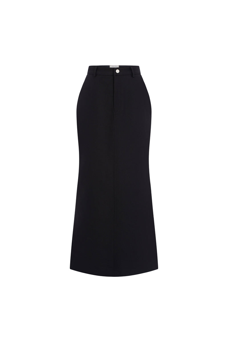 BLACK WAISTBAND MIDI SKIRT
