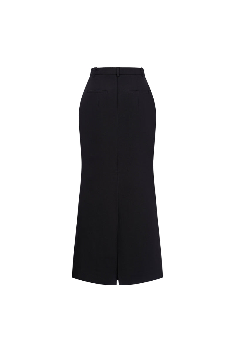 BLACK WAISTBAND MIDI SKIRT
