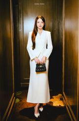 WHITE WAISTBAND MIDI SKIRT