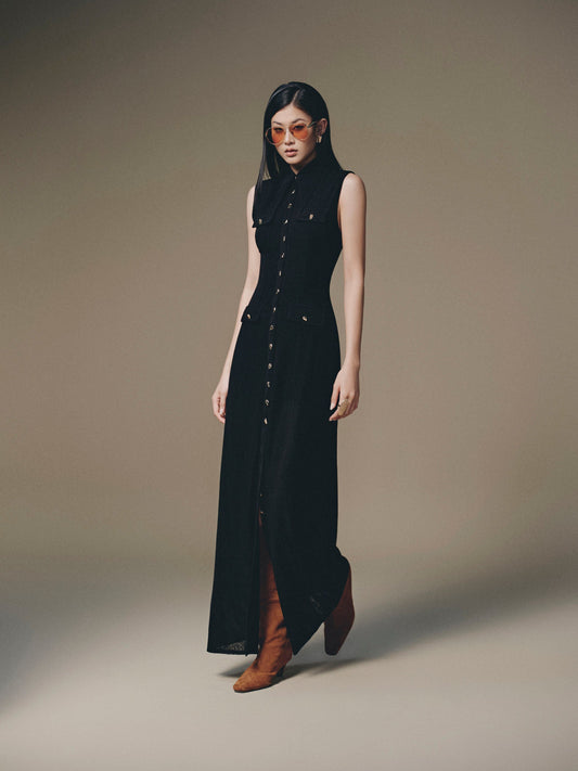 BLACK POCKET SHEER DRESS